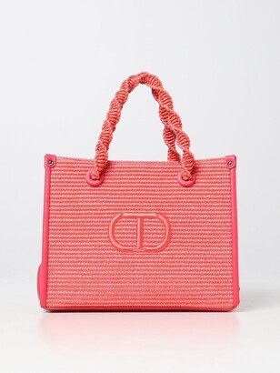 Twinset bag in synthetic leather and woven raffia