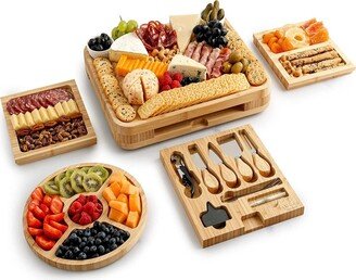 Premium Bamboo Cheese Board Deluxe Set with 4 Piece Knife Set