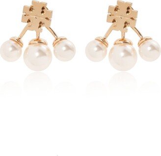 Kira Logo-Engraved Post-Back Pearl Earrings