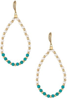 Imitation Pearl & Turquoise Beaded Teardrop Earrings