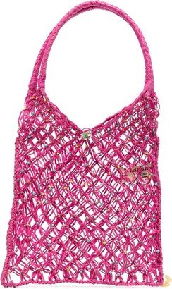 MADE FOR A WOMAN Beaded Straw Net Bag