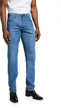 Men's Light-Wash Straight-Leg Denim Jeans