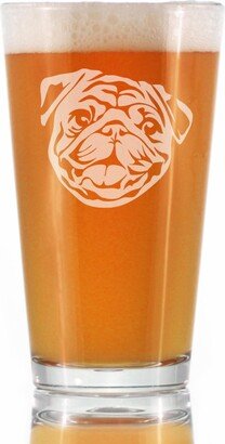 Pug Face - Pint Glass, 16 Oz, Etched Sayings Cute Gifts For Dog Lovers With Pugs