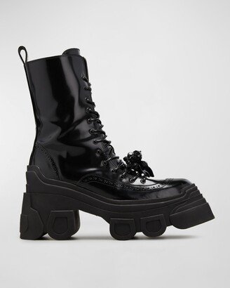 Tracker-Sole Brogue Lace-Up Booties with Roller-Skate Illusion