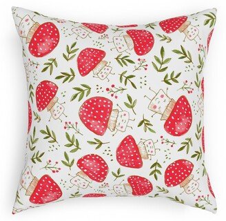 Outdoor Pillows: The Happiest Little Mushrooms - Red Outdoor Pillow, 18X18, Single Sided, Red