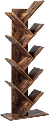 8-Tier Free Standing Tree Bookshelf-Coffee - 20 L x 11 W x 55 H