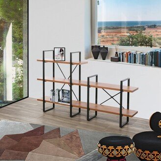 Davee Furniture Herman Adjustable JD Walnut Wood and Metal Step Display and Steel Etagere Bookcase - 70.86'' x 43'' x 12.52''