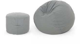 Rosalie Bay Indoor/Outdoor 4.5' Bean Bag and 2' Ottoman Pouf Set