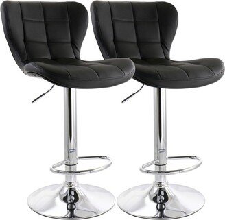 2 Piece Adjustable Faux Leather Bar Stool in Black with Chrome Base