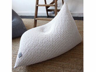 Knitted Bean Bag Chair, Ecru Beanbag Kids For Lounger, Scandinavian Bedroom Furniture