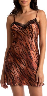 Tiger Stripe Lace Trim Satin Chemise