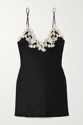 Maison Embroidered Lace-trimmed Silk-satin Chemise - Black