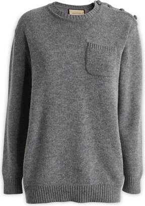 Button Embellished Crewneck Jumper-AA