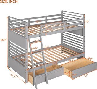 Twin over Twin Wood Bunk Bed with Two Drawers