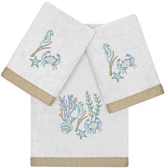 Turkish Cotton Aaron 3Pc Embellished Bath & Hand Towel Set-AC