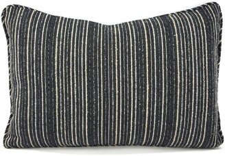 Anne Kirk Textiles Kuba in Charcoal With Self-Welt Lumbar Pillow Cover - 13.5 X 20 Black Stripe Textured Rectangle Cushion Case