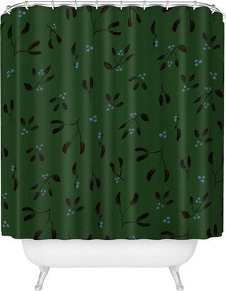 Camilla Foss Midnight Mistletoe Shower Curtain Green