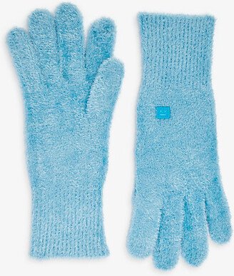 Womens Teal Blue Kanau Logo-patch Woven Gloves