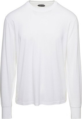 White Long-sleeved Basic T-shirt With Cuffs In Lyocell Blend Man