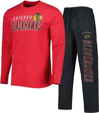 Men's Concepts Sport Heather Black, Red Chicago Blackhawks Meter Long Sleeve T-shirt and Pants Sleep Set - Heather Black, Red