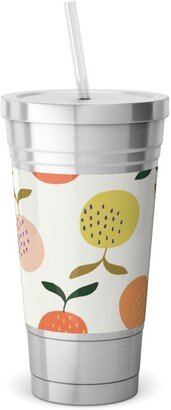 Travel Mugs: Little Oranges - Multi Stainless Tumbler With Straw, 18Oz, Orange