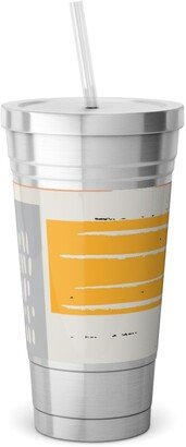 Travel Mugs: Textured Color Blocks - Multi Stainless Tumbler With Straw, 18Oz, Multicolor