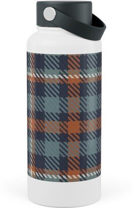 Photo Water Bottles: Plaid - Terracotta And Blue Stainless Steel Wide Mouth Water Bottle, 30Oz, Wide Mouth, Blue