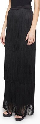 Tiered Fringe Maxi Skirt-AA