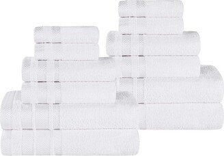 12Pc Zero Twist Cotton Dobby Border Plush Soft Absorbent Towel Set-AC