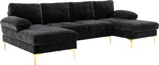 RASOO Modern Polyester U-Shape Sectional Sofa with Iron Feet-AA