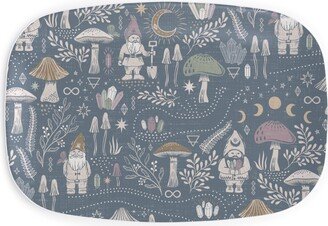 Serving Platters: Magical Forest Gnomes - Earthy Blue Serving Platter, Blue