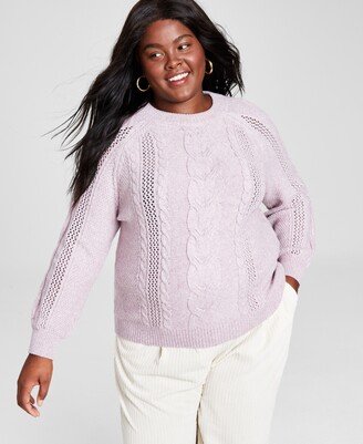 And Now This Trendy Plus Size Mixed-Knit Crewneck Sweater