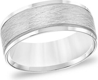 Men's 8.0mm Comfort-Fit Brushed Center Milgrain Wedding Band in 14K White Gold