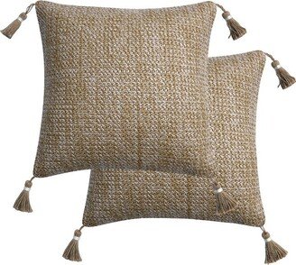 Honeycomb Outdoor Raffia Square Toss Pillow (2-Pack) - Raffia Natural