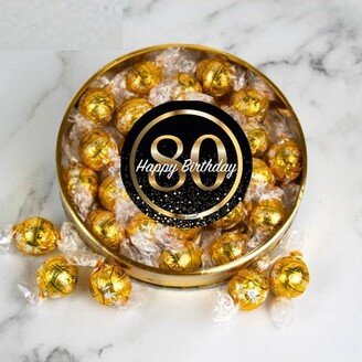 Just Candy 80th Birthday Candy Gift Tin with Chocolate Lindor Truffles by Lindt Large Plastic Tin with Sticker