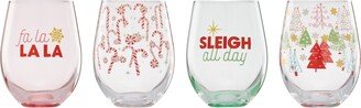 Festive Stemless Wine Glasses, Set of 4