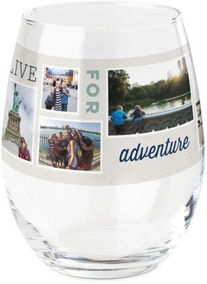 Stemless Wine Glasses: Live For Adventure Printed Wine Glass, Printed Wine, Set Of 1, Beige