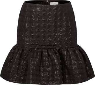 Patterned-Jacquard Ruffled Miniskirt