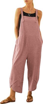 UANEO Womens Cotton Adjustable Casual Summer Bib Overalls Jumpsuits with Pockets (Pink