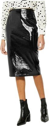 Hdhdeueh Women Faux Leather Midi Skirts Vintage High Waist Straight Skirt Office Chic Zipper Hems Split Black L