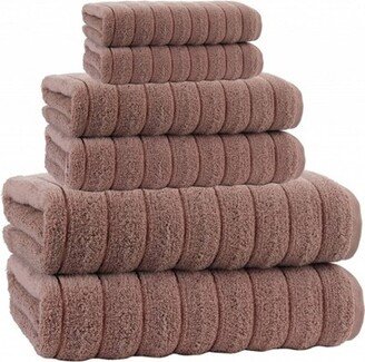 6pc Vague Turkish Cotton Bath Towel Set Beige