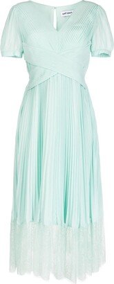 Pleated Lace-Trim Midi Dress