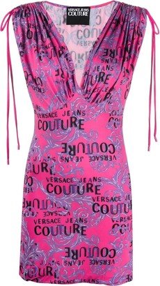 Logo-Print Plunge Mini Dress