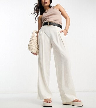 Vero Moda Petite linen touch soft tailored wide leg pants in white