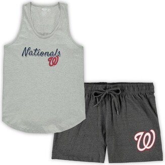 Concepts Sport Women's Heathered Gray, Heathered Charcoal Washington Nationals Plus Size Tank Top and Shorts Sleep Set - Heathered Gray, Heathered Charcoal