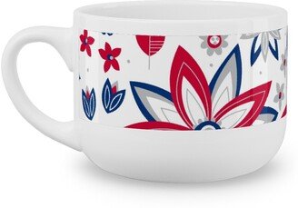 Mugs: Bohemian Fields - Red, White And Blue Latte Mug, White, 25Oz, Red