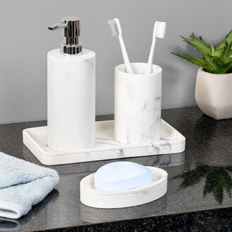 White Faux Marble 4-Piece Bath Accessory Set