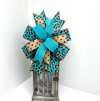 Teal Fall Bow~Cheetah Print Bow~Leopard Bow For Wreath~Fall Door Hanger Bow~Lantern Swag Bow~Fall Wreath Topper