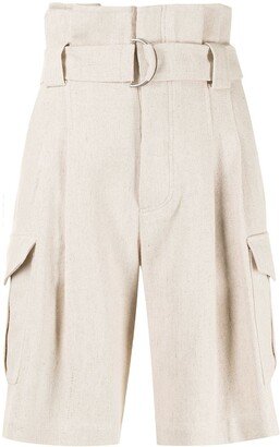 Belted Paperbag-Waist Bermuda Shorts