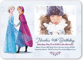 Kids Birthday Invitations: Disney Frozen Anna & Elsa Birthday Invitation, Blue, 5X7, Matte, Signature Smooth Cardstock, Rounded